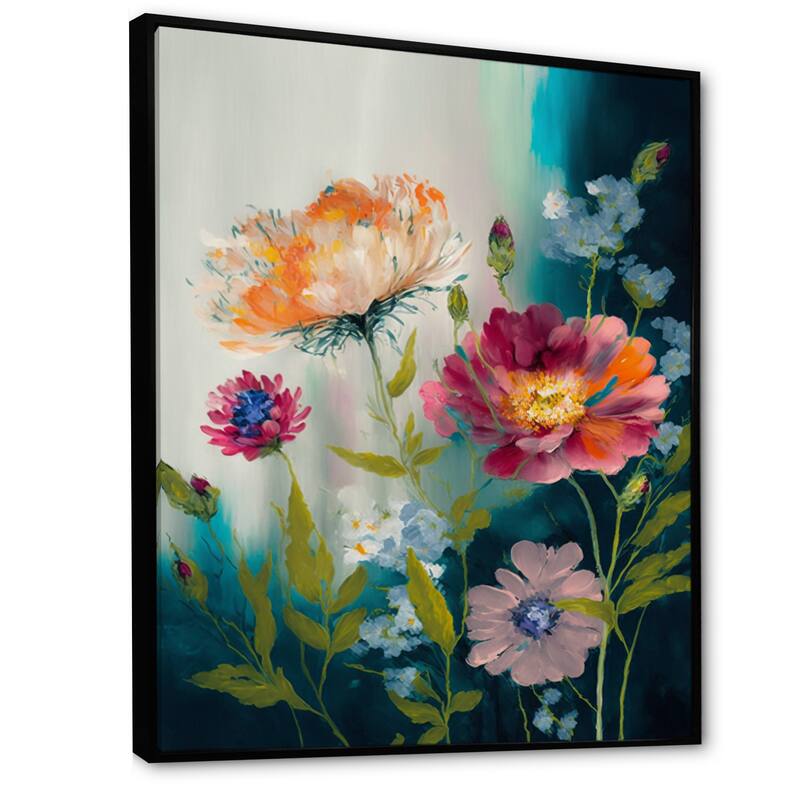 Designart "Painted Blossoming Wildflowers VII" Floral Bouquet Framed Canvas Wall Art Print Bed